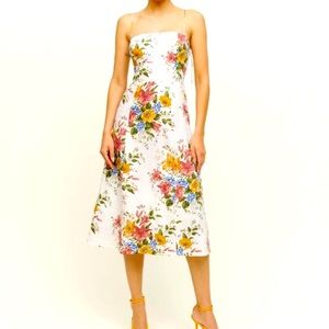 Reformation Floral Midi Dress - White with Multicolor Floral